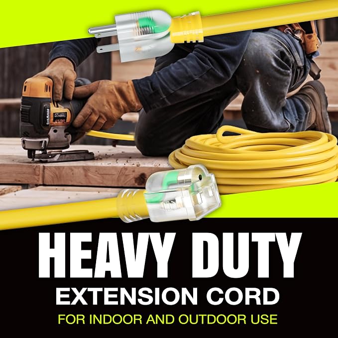 10ft Outdoor/Indoor Extension Cord 16/3 Gauge Heavy Duty 3 Prong SJTW, - Image 7