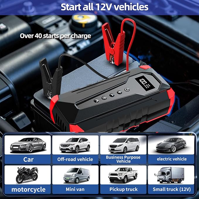 10800mAh Car Jump Starter with Air Compressor and USB/Type-C Charger, - Image 3