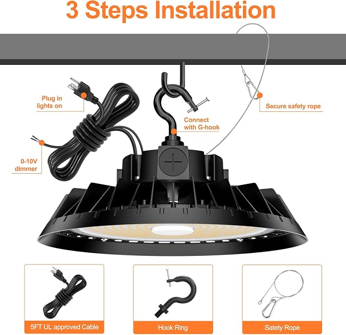 3Pack LED High Bay Lights, 200W UFO High Bay LED Shop Lights, 30000LM - Image 6