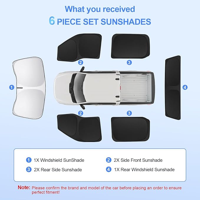 6pcs Car Window Shades for Ford F150 4Door 2021-Present Accessories, Windshield - Image 6