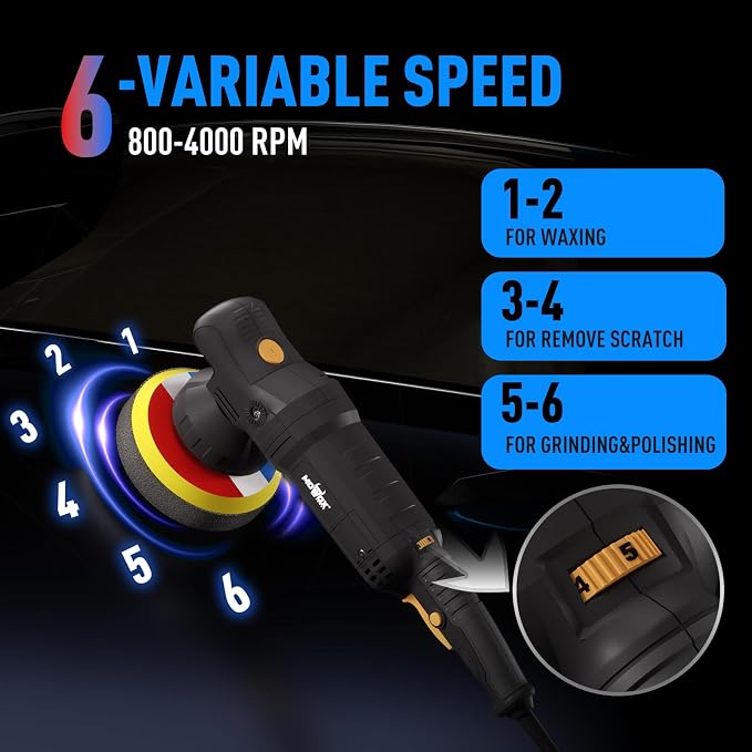 6" Dual Action Buffer Polisher, 1200w polisher, 6 Variable Speed Car Buffer - Image 2