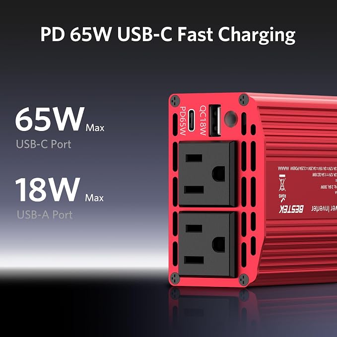 BESTEK 300W Car Power Inverter - 12V DC to 110V AC Converter - Image 2