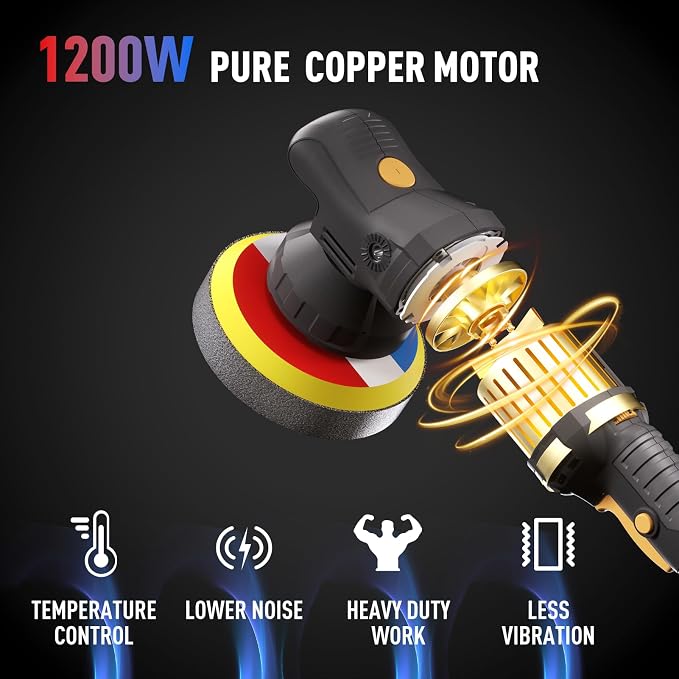 6" Dual Action Buffer Polisher, 1200w polisher, 6 Variable Speed Car Buffer - Image 5