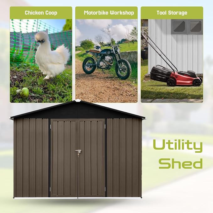 8 x 6 FT Outdoor Storage Metal Shed, Bike Garden Tool Shed - Image 4