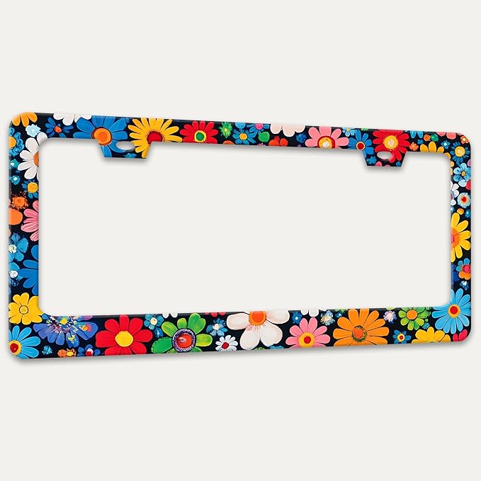 Colorful Flowers Print License Plate Frame Beautiful Floral License Plate - Image 7