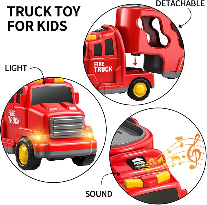 TEMI Fire Toys for 3 4 5 6 Years Old Boys Girls - 5 in 1 Carrier Truck - Image 4