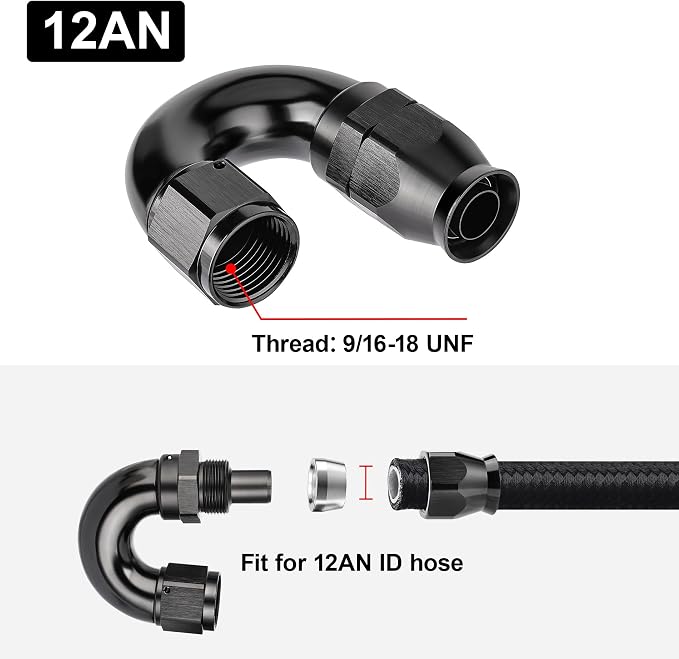 EVIL ENERGY 12AN 180 Degree PTFE One Piece Full Flow End Hose Fitting Aluminum - Image 4