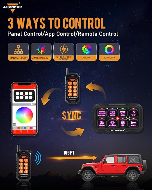 Auxbeam 8 Gang Switch Panel Bluetooth RGB AC-800 - Image 2