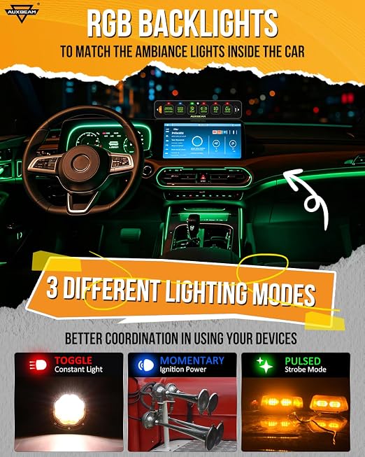 Auxbeam 6 Gang Slim Switch Panel RGB AS-R60 Toggle Momentary Pulsed Dimmable - Image 2