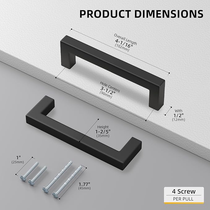 goldenwarm 50 Pack 3.5 INCH Black Square Bar Cabinet Pull - Image 2