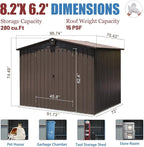 Domi Outdoor Storage Shed 8.2' x 6.2', Metal Steel Utility Tool Shed Storage - Image 7