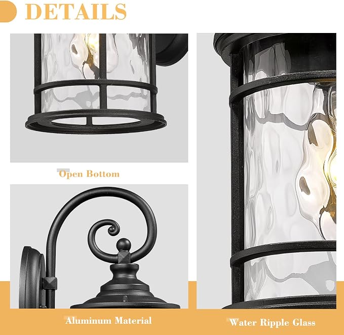 Emliviar Outdoor Wall Sconces 2 Pack, 12.4 Inch Outdoor Front Porch Lights - Image 4