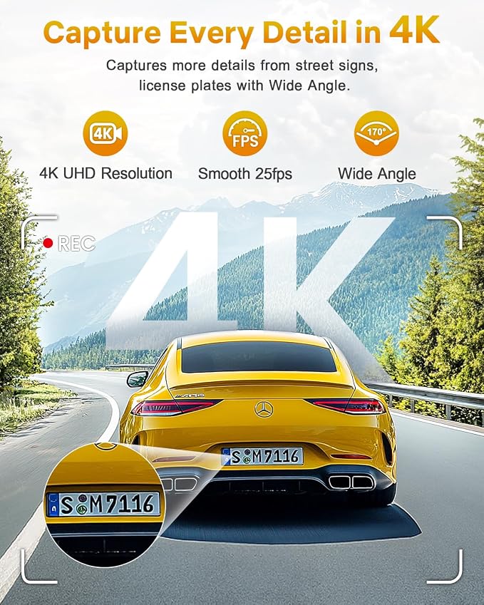 GKU 4K Dash Cam, Dash Cam Front - Image 3
