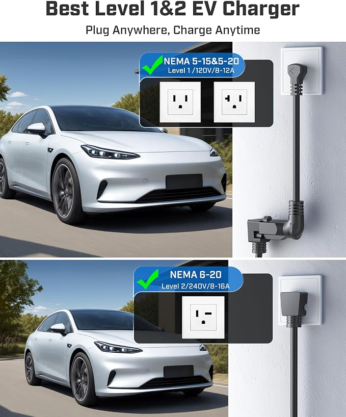 2025 Upgraded Level 1&2 Portable EV Charger, 16Amp Adjustable Current & Timer - Image 4