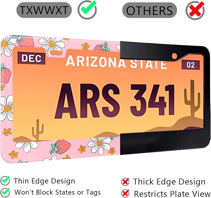Pink Strawberry Floral License Plate Frame Stainless Steel License Plate Frames - Image 5