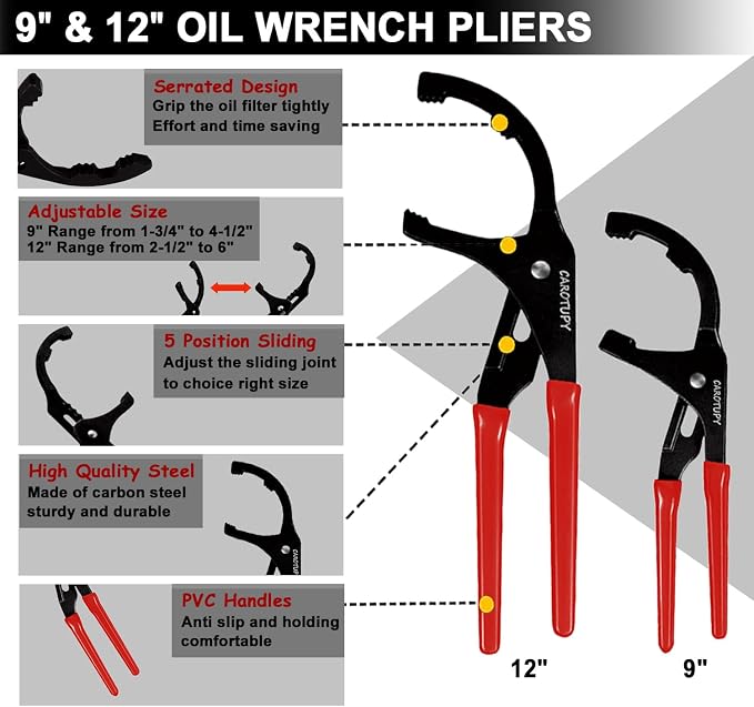 9pcs Oil Filter Wrench Set, Adjustable Oil Filter Removal Tool From 1-3/4" to 6" - Image 5