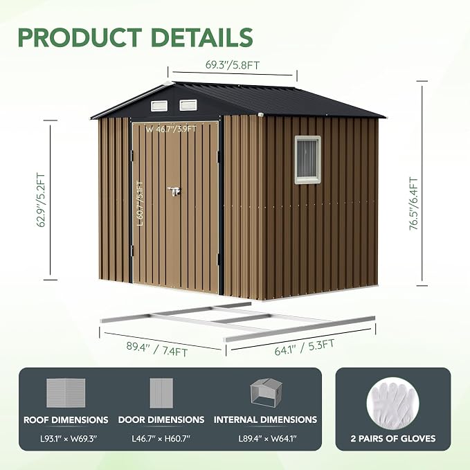 8X6FT Outdoor Steel Storage Shed - Image 2