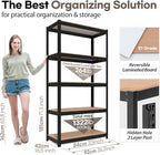 HOMEDANT House Black 5-Tier Laminated Metal Shelving Unit Adjustable Storage - Image 2