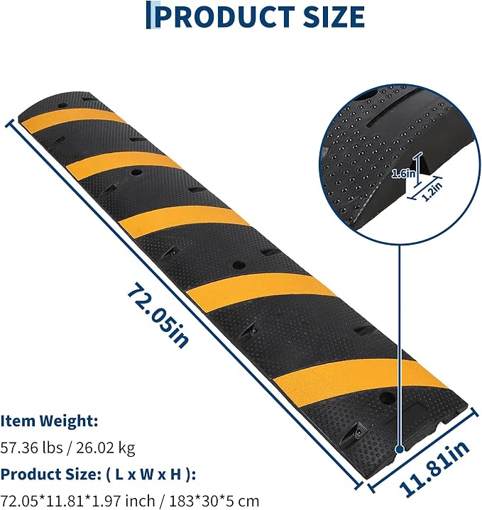 6 ft Speed Bumps Wite End for Road, Heavy-Duty 25, 000 LBS Capacity Traffic - Image 3
