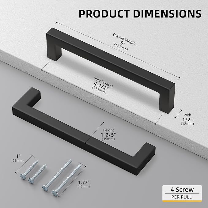 Goldenwarm 45 Pack Black Modern Cabinet Hardware - Image 2
