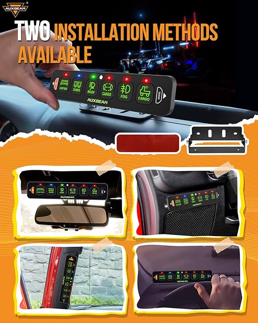 Auxbeam 6 Gang Slim Switch Panel RGB AS-R60 Toggle Momentary Pulsed Dimmable - Image 5