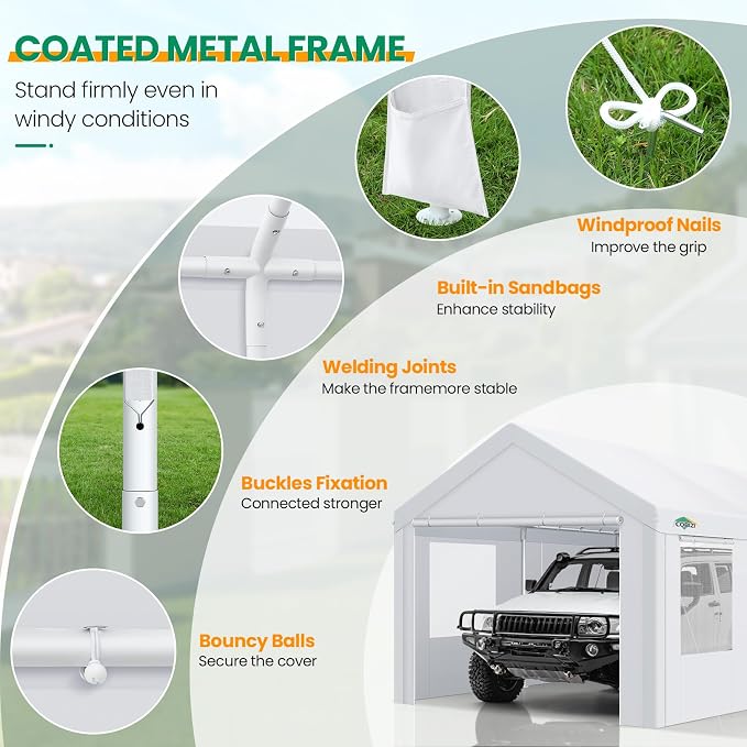 COBIZI Carport Canopy 12x20 Heavy Duty Portable Garage - Image 5