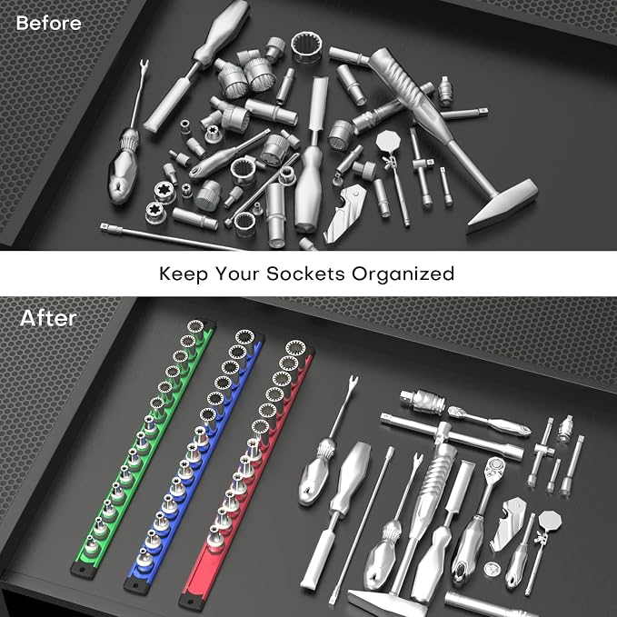 Magnetic Socket Holder Organizer Set, 6-Piece Heavy Duty Aluminum Alloy Socket - Image 6