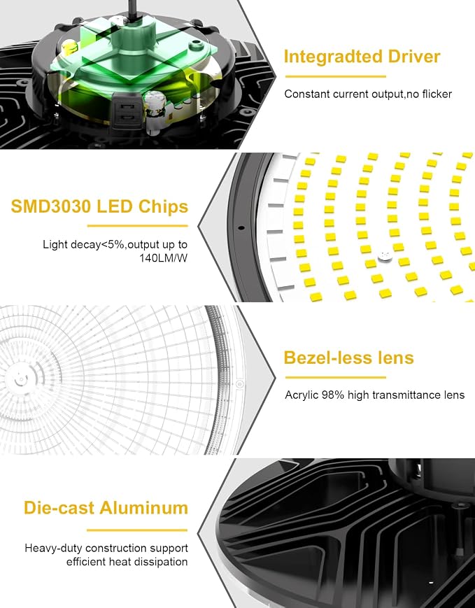 UFO LED High Bay Light, 150W/100W/80W Adjustable, 3000K/4000K/5000K Adjustable - Image 5