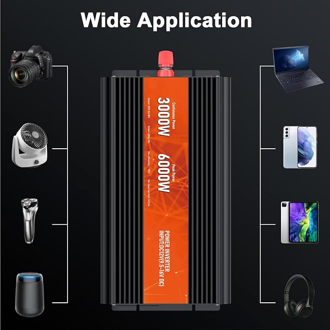 3000W Power Inverter, Peak Power 6000W 12V DC to AC 110V120V, Remote Control - Image 7