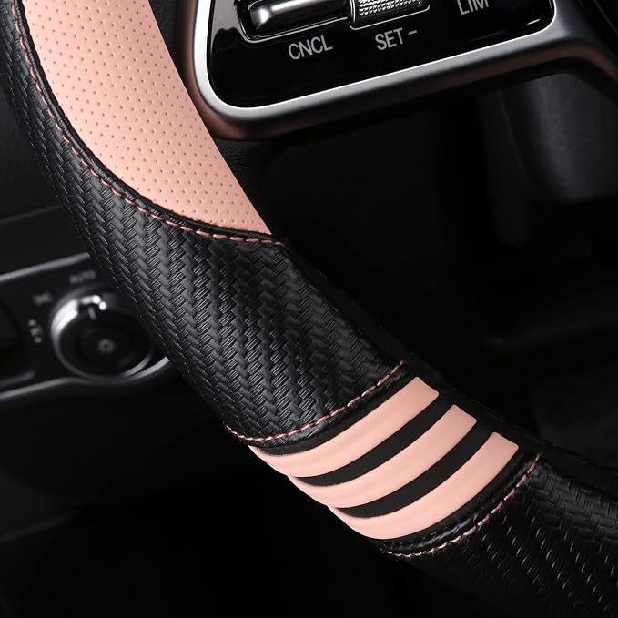 Car Steering Wheel Covers for Women Girl Padded Carbon Fiber PU Leather Cute - Image 4
