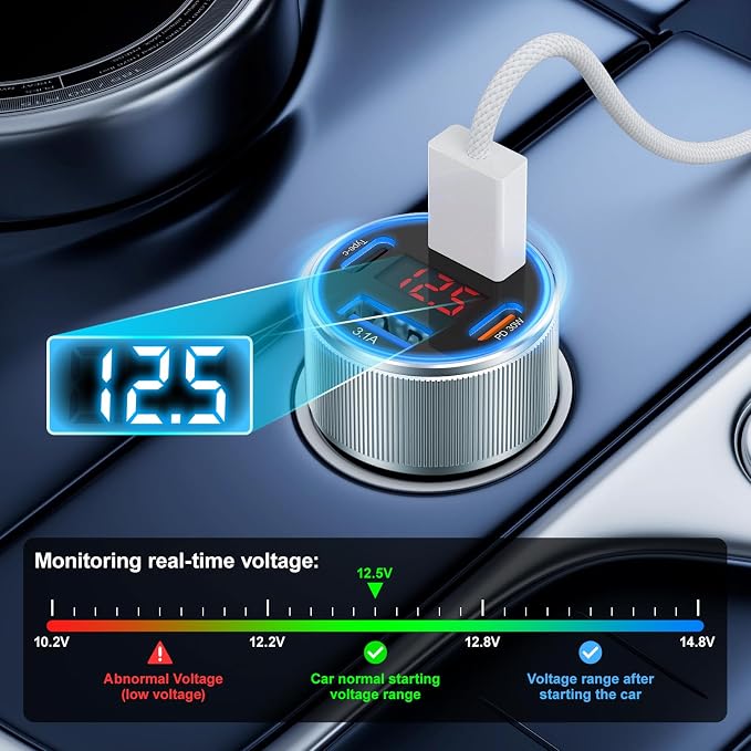 Car Charger USB C, Besgoods 65W 4-Port USB Cigarette Lighter Adapter - Image 4