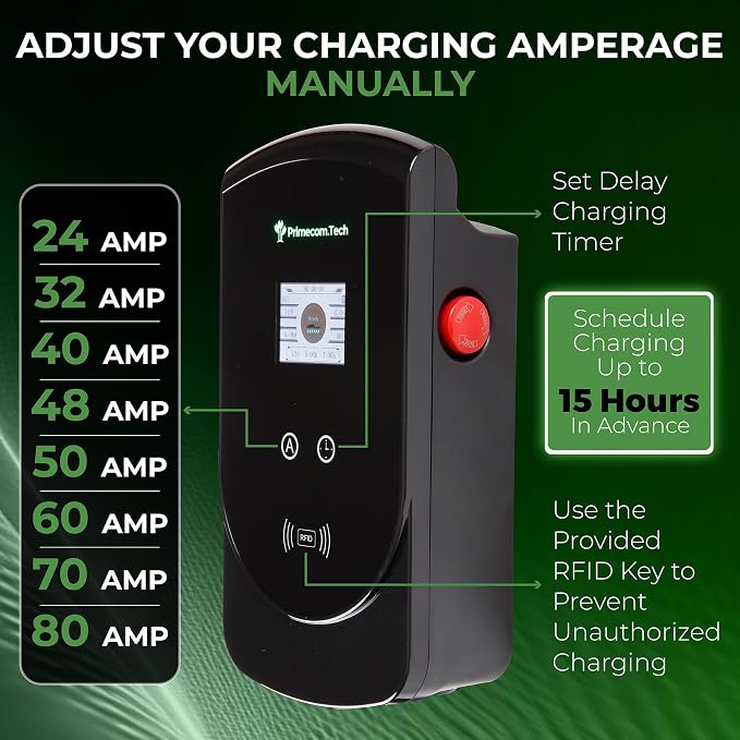 PRIMECOM 80 Amp 22KW 220Volt Level-2 18ft to 50ft Cord Lengths 20X Fast Smart - Image 5