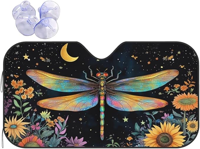Floral Dragonfly Car Sun Shade Windshield Sunshade Foldable Front Window Shield by mutakin