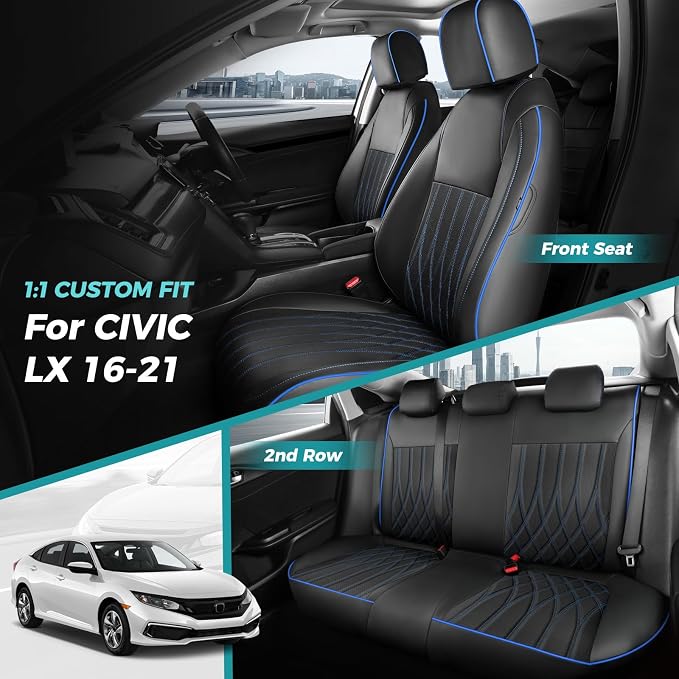 Seat Covers for Honda Civic Sedan LX 2016 2017 2018 2019 2020 2021, Faux - Image 7