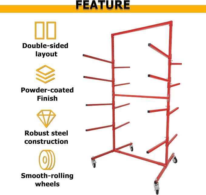 KUAFU Mobile Bumper Storage Rack w/Adjustable Shelving Auto Body Parts - Image 2