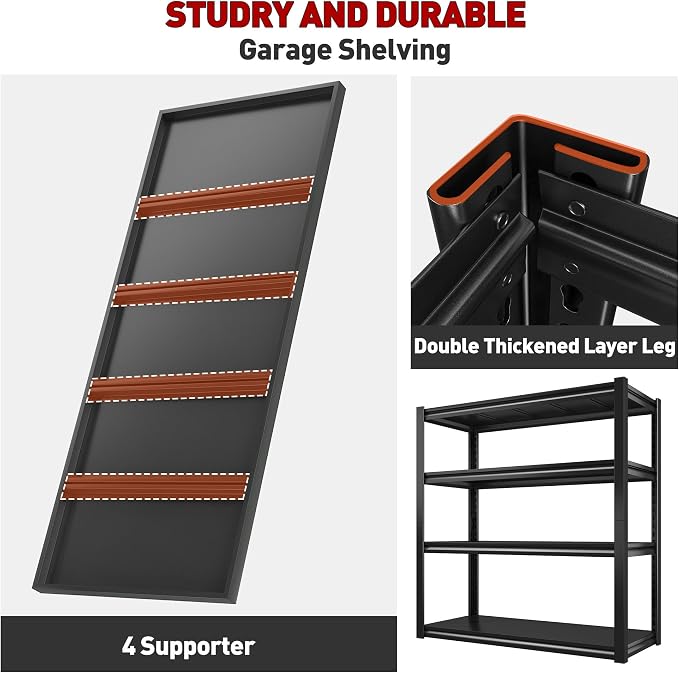 Raybee 40" W Garage Shelving 2000 LBS Storage Shelves 4 Tier Heavy Duty - Image 5