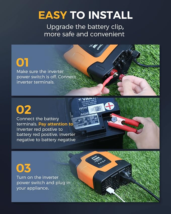 Ampeak 750W Power Inverter 4.8A Dual USB Ports 2 AC Outlets Car Inverter DC 12V - Image 7
