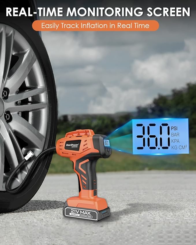 Tire Inflator Air Compressor, 21V Cordless Car Tire Pump - Image 7