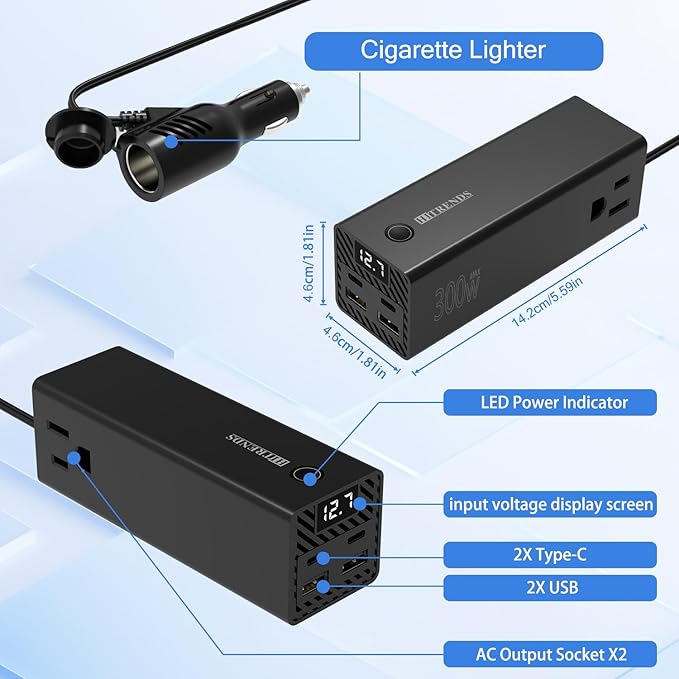 HITRENDS 300W Car Power Inverter, DC 12V to AC 110V - Image 4