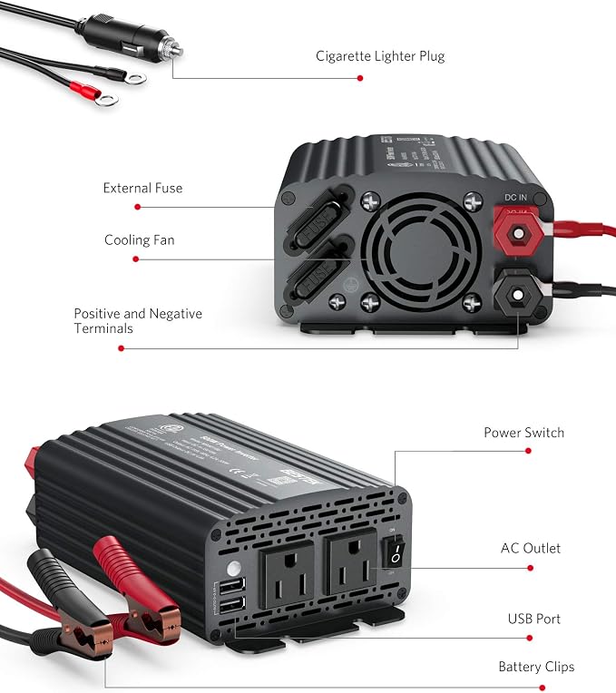 BESTEK 500W Power Inverter DC 12V to 110V AC Converter - Image 5