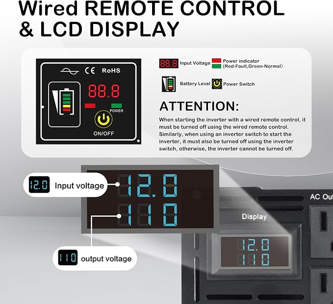 2AC 1000W Pure Sine Wave Inverter, Convert DC 12V to AC 110V 120V, 18W USB - Image 5