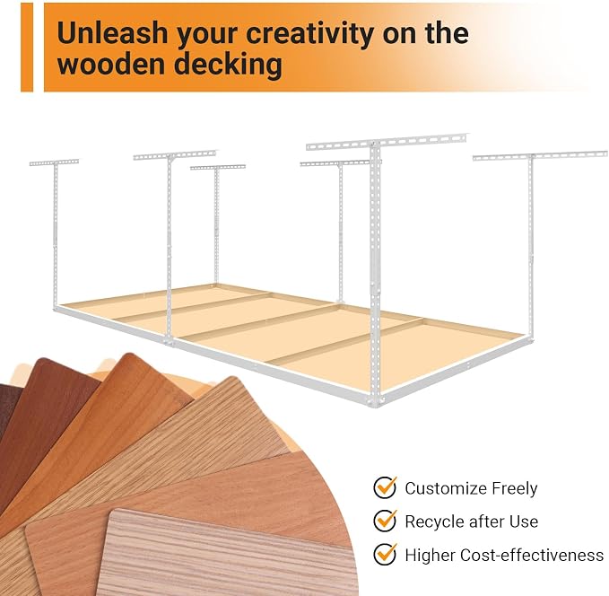 4x8ft Overhead Garage Storage Rack Wooden Decking Not Included, Heavy Duty - Image 8