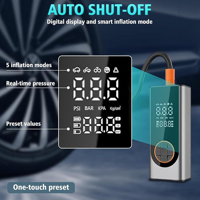 LiveGo Tire Inflator Portable Air Compressor, 150 PSI Cordless Air Pump - Image 6