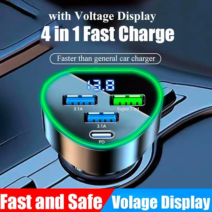 Multi Port USB C Car Phone Charger Adapter 4 in 1 - Image 7