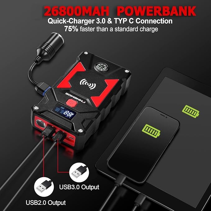 Car Jump Starter, 6000A Peak 26800mAh 12V Car Battery Starter, - Image 5