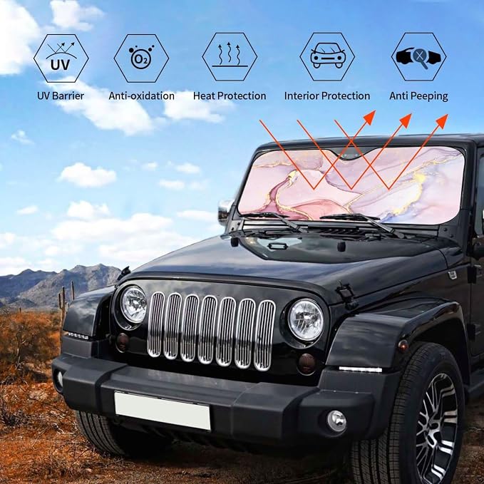 Marble Car Windshield Sunshade Front Window Sun Visor Protector Foldable Shield - Image 5
