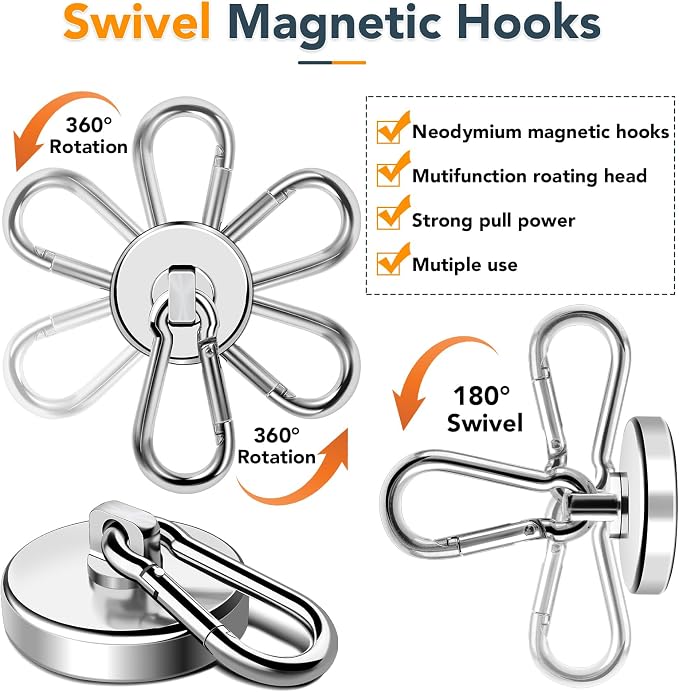 MIKEDE Strong Magnetic Hooks, Heavy Duty 110LBS+ Swivel Neodymium Magnets - Image 6