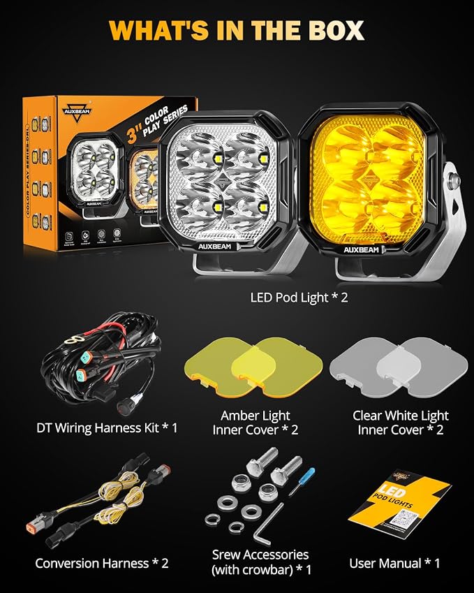 Auxbeam Color Play Series 3" LED Pod Lights, Offroad Spotlights - Image 8