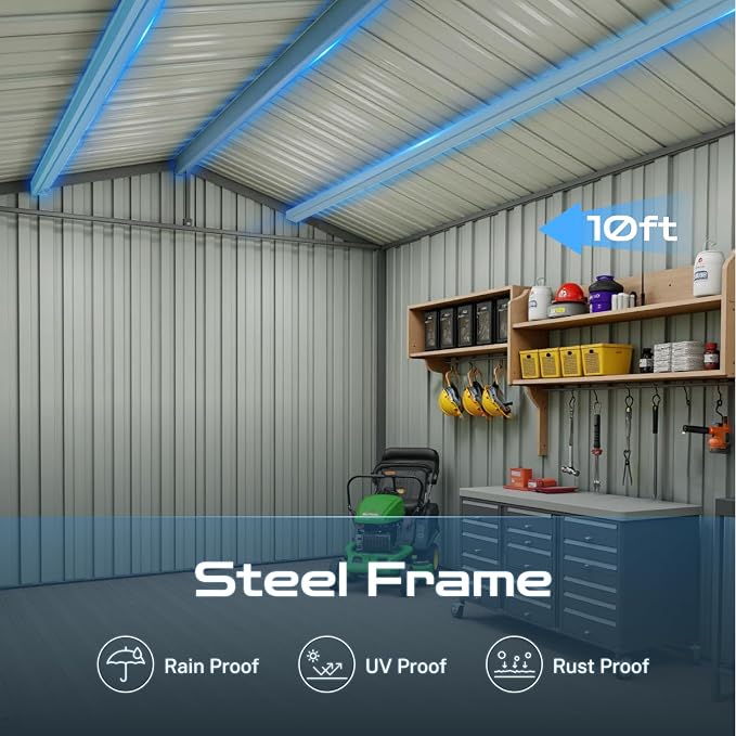 10' x 8' XL Outdoor Storage Shed, Sturdy Metal Building w/Lockable Doors - Image 7