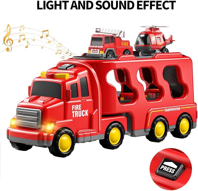 TEMI Fire Toys for 3 4 5 6 Years Old Boys Girls - 5 in 1 Carrier Truck - Image 8